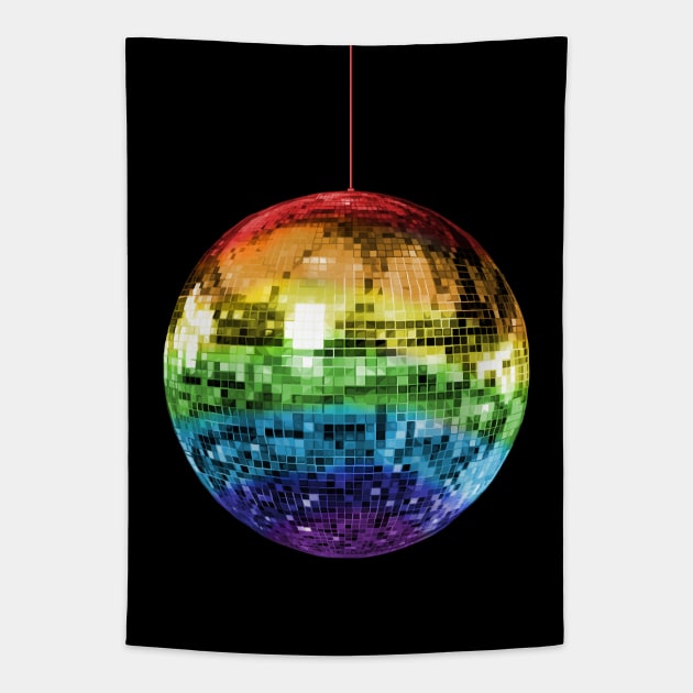 Rainbow Mirrored 1970s Disco Ball Tapestry by Art by Deborah Camp