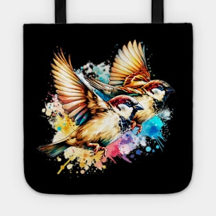 Watercolor House Sparrows Tote