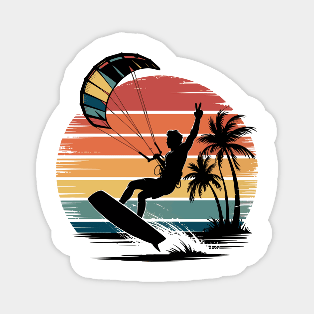 Kitesurfing Design Retro Sunset Surf Silhouette Vintage Tee Magnet by ism's Store