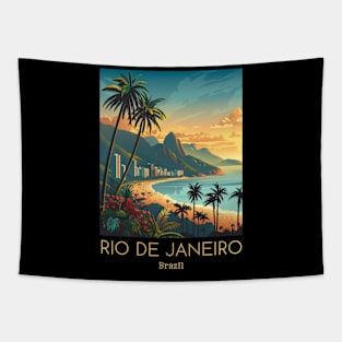 A Vintage Travel Illustration of Rio de Janeiro - Brazil Tapestry