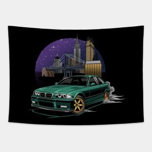 M3 E36 Illustration New York City Night Skyline Tapestry