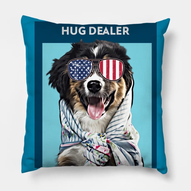 Hug Dealer (dog with patriotic sunglasses) Pillow by PersianFMts