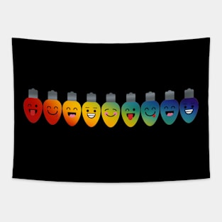 Kawaii Rainbow Christmas Lights Smiling Holiday Decorations Tapestry