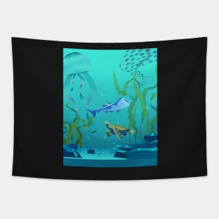 Aquarium Illustration Tapestry