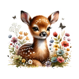 Baby Deer and Flowers T-Shirt