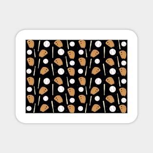 Baseball - Gloves, Balls & Bats on Black Background Seamless Pattern Magnet