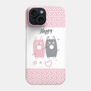 Happy Pink and Grey cats pattern. Funny Gifts & Clothing Collection with Cute black cats animals, Pink and Grey Lovely Little Kittens pattern Phone Case