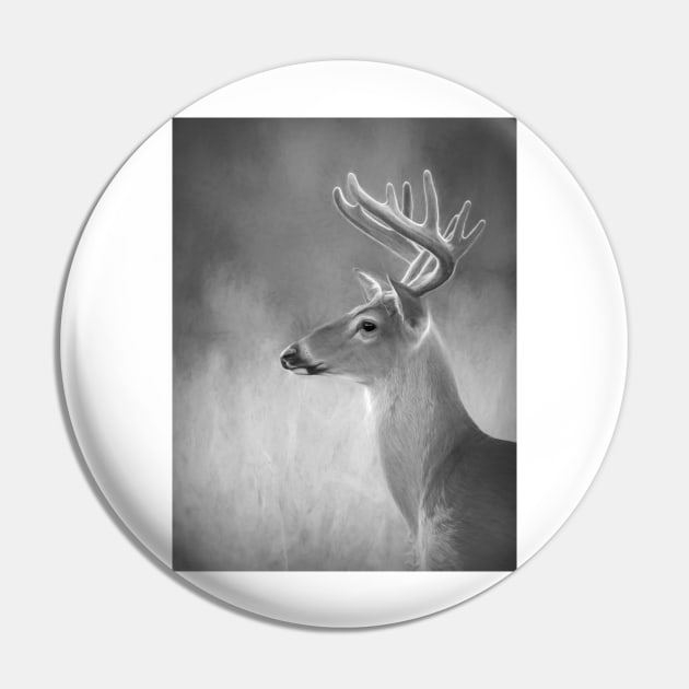 White-tailed deer in Black and White Pin by Jim Cumming