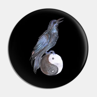 raven crow bird flying black yin yang wings winged feathers feathered Pin