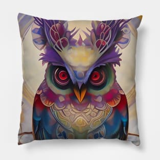 Pretty Art Deco Style Design of a Magic Wise Owl Pillow