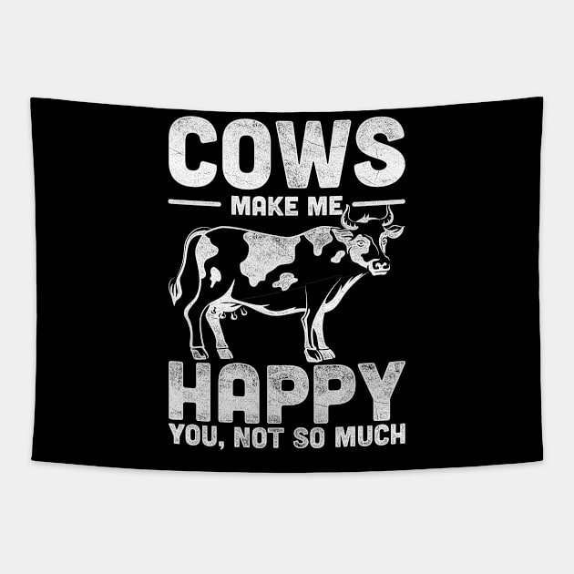 Retro Cows Make Me Happy Tapestry by shirtsyoulike