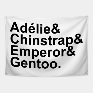 Adélie, Chinstrap, Emperor, Gentoo (Black) Tapestry