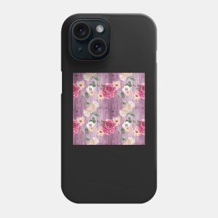 Carnations and Peonies on Purple Wood Background Phone Case