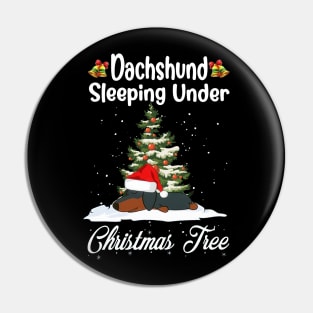 Dachshund Sleeping Under Christmas Tree Funny Xmas Pin