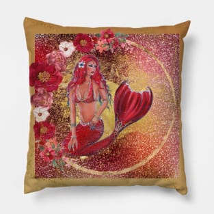 Vivian red mermaid by Renee L. Lavoie Pillow