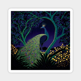 Beautiful Peacock in a Glowing Tree Magnet