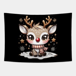 Chibi Reindeer Kawaii Cute Winter Christmas Sparkling Tapestry
