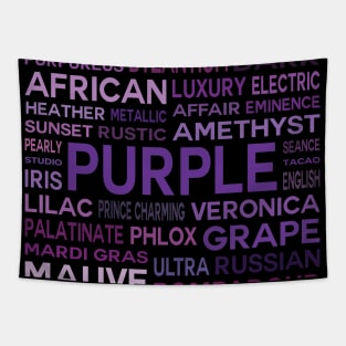 Word Cloud - Shades of Purple (Black Background) Tapestry