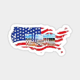 YELLOWSTONE - Old Faithful Geyser - Wyoming USA Flag Magnet