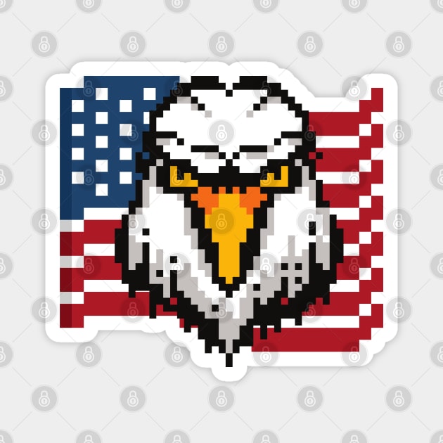 Bald Eagle and American Flag USA Patriotic Pixel Art - Pixel Art