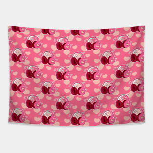 Pink Headphones Heart Pattern Tapestry