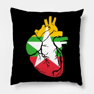 Myanmar Flag, Anatomical Heart Design Pillow