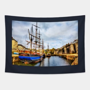 Charlestown Tall Ship Harbor, Cornwall, UK Tapestry