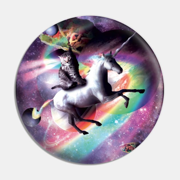 Space Cat Riding Unicorn - Laser, Tacos And Rainbow Pin by Random Galaxy