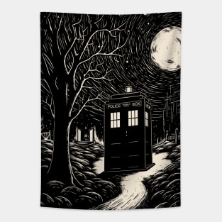 The Night Tardis - Linoart Tapestry