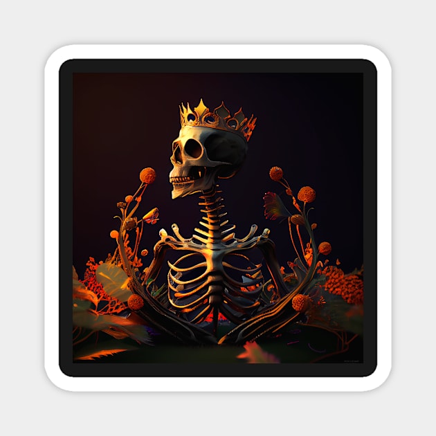 Skeleton in garden with golden crown Magnet by ramith-concept