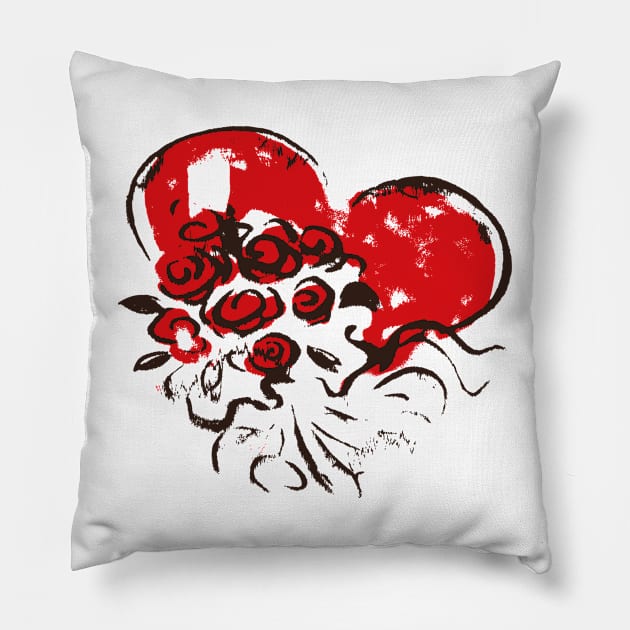 Valentine's Day - Vintage Floral Heart Pillow by GNDesign