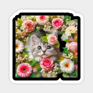 Petals and Paws: A Funny and Cute Cat's Enchanting Floral Frolic Magnet