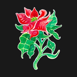 Christmas Poinsettia Flower Watercolor T-Shirt