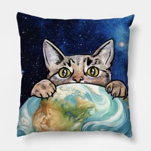 Cat holding the earth Pillow