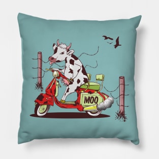 Cow riding a motorcycle Pillow