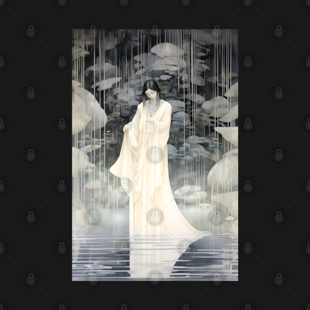 Art Deco Island Elegance - Lady In White Kimono by TooplesArt