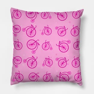 Retro Bicycle Pattern on Pink Background Pillow