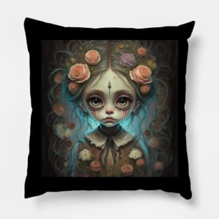 Haunted cute little girl with roses Pillow
