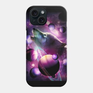Cosmic Wolf Howling At Moon In Space Phone Case