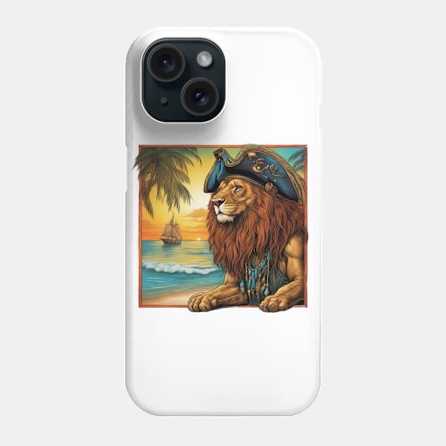 Lion with a Pirate hat  on a Tropical Beach Phone Case by Zachariya420