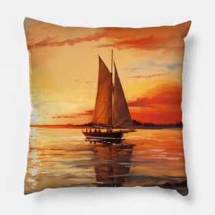 Sailboat at Sunset Watercolor Pillow