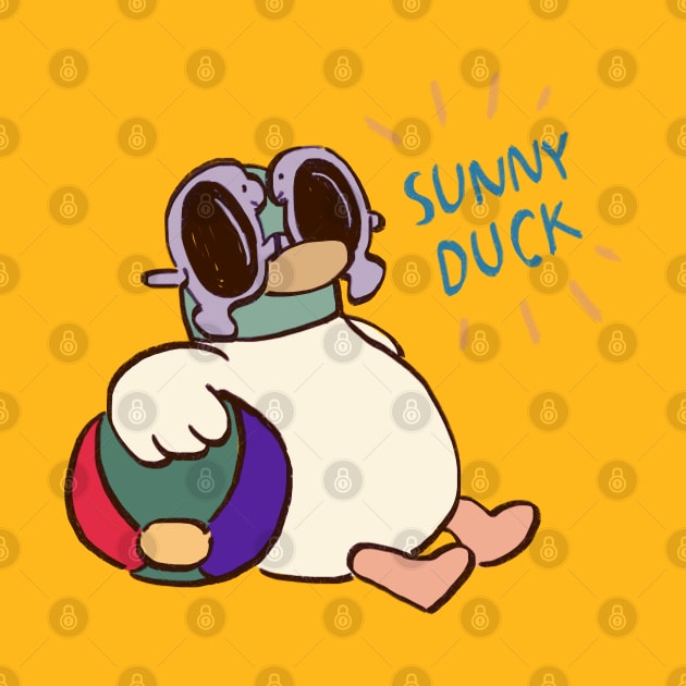 sunny duck goes to the beach in beach break with text / children cartoon by mudwizard