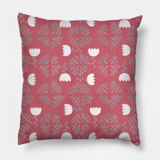 White Tulips on Dusky Pink - Bluebell Collection Scandinavian Folk Art Pillow