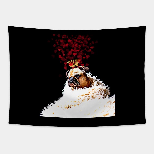 Pug with a crown of hearts, puppy love Tapestry by LittleBean