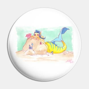 MerMay Peak-A-Boo Merman and Crab Watercolor Pin