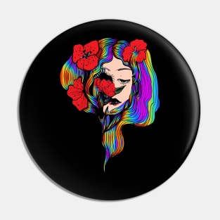 Girl with rainbow hair Pin