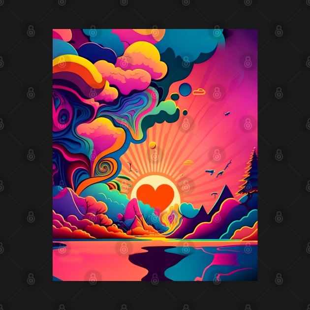 Peace and Love: Harmonious Sunset on a Dark Background by Puff Sumo