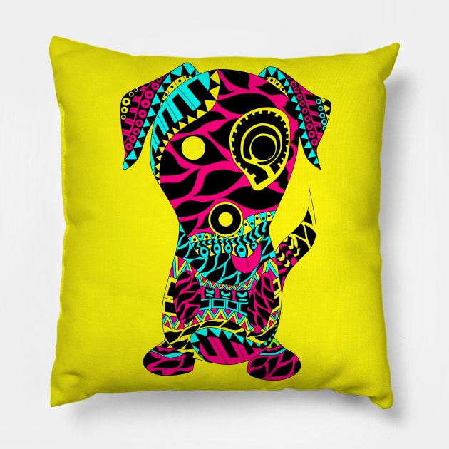 the tribal aztec dog in ecopop pattern Pillow by jorge_lebeau