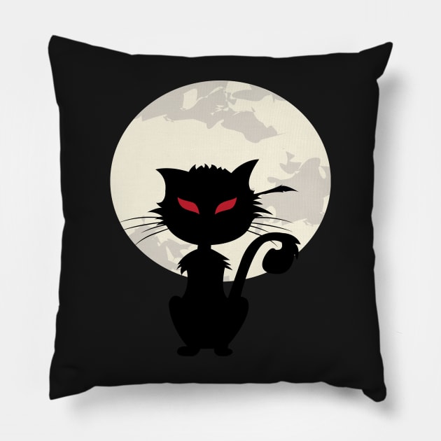 Full Moon And Black Cat Halloween Pillow by Ricaso