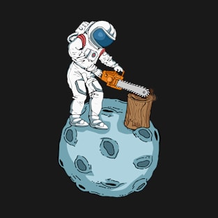 Chainsaw Moon Space Woodworker Gift Men Astronaut Chainsaw T-Shirt